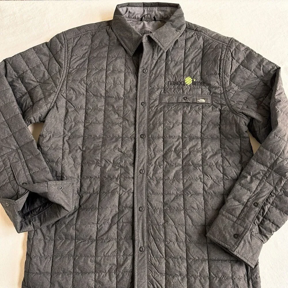 The North Face Jacket Mens MEDIUM Gray ThermoBall Eco Shirt Jacket Quilted Snap